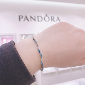 Pandora潘多拉官网正品海洋系列蓝色波浪滑扣式手链情侣599436C01
