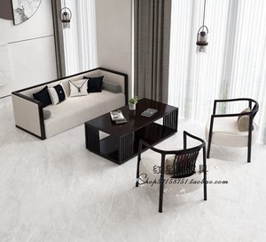 新中式售楼处部洽谈沙发现代简约酒店大堂两三人卡座茶楼桌椅家具