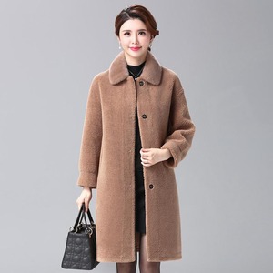 中纯色常规长颗粒羊剪绒大衣外套 装中老年女装2019冬装新款断码