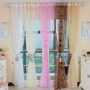 植绒卧室飘窗纱客厅成品窗帘纱帘欧式阳台田园布料