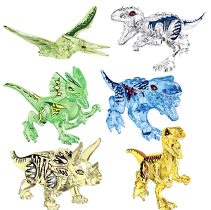 新品恐龙世界积木水晶透明霸王龙白暴龙迅猛龙小男孩益智拼装玩具