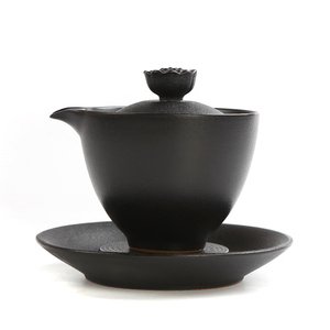 大号家用手工三才碗陶瓷盖碗茶杯功夫茶具泡茶器日式黑陶泡茶碗杯