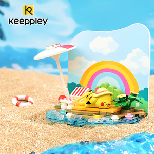 Keeppley宝可梦积木场景皮卡丘卡比兽皮丘可达鸭沙滩礼物儿童玩具