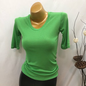 韩国ins女装 这个绿一点都不俗 复古轻薄性感修身短袖T恤2019新款