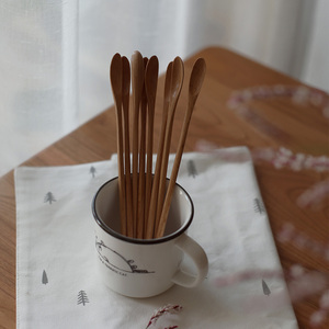 然而家居 日式原木细嘴木勺蜂蜜奶茶搅拌棒杯勺长柄咖啡搅拌勺