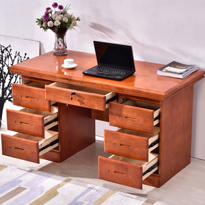 实木书桌办公桌抽屉带锁台式电脑桌家用卧室新中式写字台学习桌子