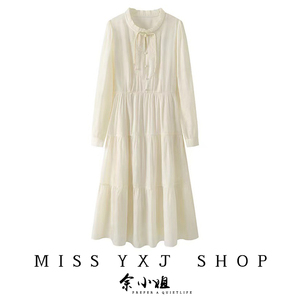 外贸原单剪标女装正品尾货连衣裙白色新中式国风长袖绝美气质裙子