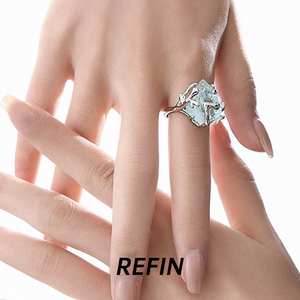 Refin原创冰川蓝矿石戒指小众高级感冷淡风开口不掉色食指戒