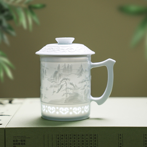 景德镇陶瓷茶杯茶水分离生肖玲珑瓷水杯个人高端办公杯过滤泡茶杯