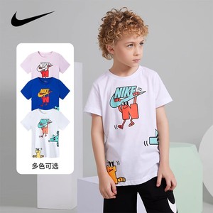 Nike 耐克小童装男童纯棉T恤2024夏季新款儿童卡通印花针织上衣