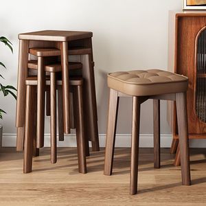 实木软包家用可收纳折叠木凳现代简约北欧木椅子客厅餐厅书桌方凳
