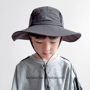 儿童防晒帽大帽檐夏季沙滩海边男孩渔夫帽薄款男童遮阳帽防紫外线