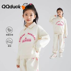 QQduck可可鸭童装春季新款女童卫衣长袖polo衫中大童翻领套头上衣