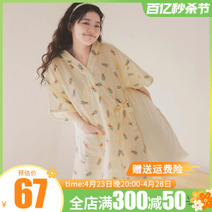 和服睡裙女布料纯棉纱布日系小熊短袖汗蒸服大码睡衣夏季家居服