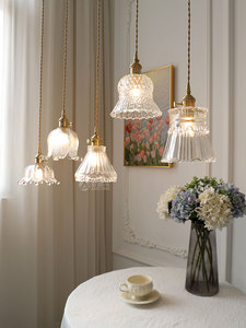 黄铜吊灯北欧床头餐厅飘窗橱窗咖啡厅透明玻璃M款雕花小吊灯