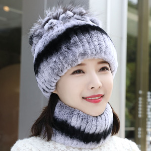 冬季皮草獭兔帽子脖套狐狸毛球加厚保暖女年轻时尚韩版可调节百搭