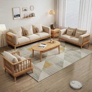 沙发3人位全实木 客厅日式家具现代简约白色奶油风原木宅寂风沙发