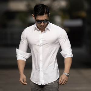 肌肉男衬衫韩版修身青年商务正装衬衣免烫运动健身弹力长袖打底衫