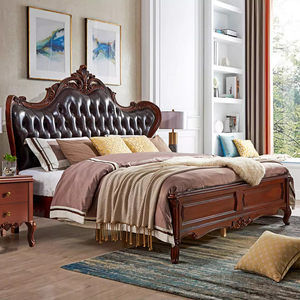 美式真皮双人床1.8米简约轻奢欧式实木1.5米床头软包高箱储物婚床