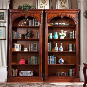 美式全实木书柜欧式客厅收纳柜置物架小书架复古家具落地展示柜子