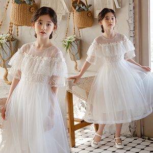 Next Alice女童连衣裙2024夏季新款白色儿童公主中大童网纱裙子