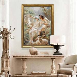 竖幅欧式人物装饰画有框画墙壁挂画油画布情侣油画定制高清喷绘画