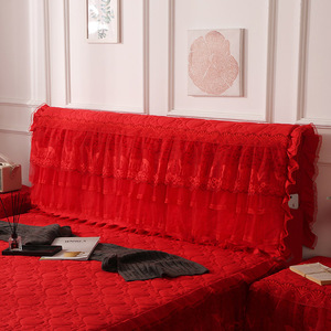 新品结婚庆大红色全包蕾丝床头罩夹棉床头靠背套15 18米2m22m
