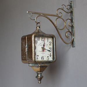 美式创意复古时尚静音双面钟欧式个性铁艺装饰挂钟客厅家用钟表