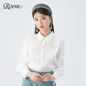 Roem白色衬衫女设计感小众气质商务职业装长袖衬衣新款