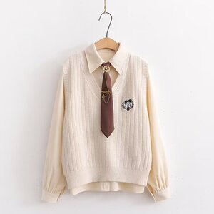 春季针织背心女学院风马甲毛衣坎肩衬衫搭配两件套学生韩版宽松潮