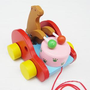 熊打鼓敲鼓儿童学步拖拉车 木头益力动手婴儿玩具推车工艺礼品