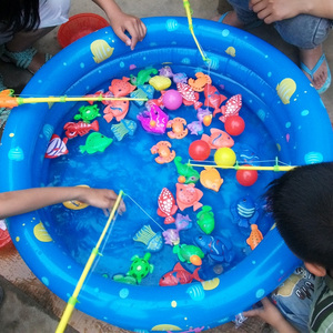 儿童钓鱼玩具池套装磁性鱼充气水池宝宝早教益智戏水小猫钓鱼玩具