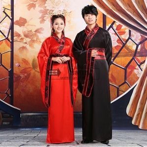 新款古装中式汉式婚礼服红色新娘新郎结婚服喜服黑色汉服唐朝汉朝
