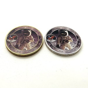 美国航天员阿波罗镀金彩绘纪念章 把玩太空金币宇航员硬币纪念币