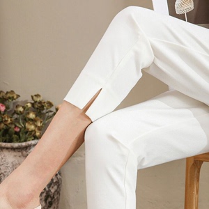白色裤子女夏季薄款2024新款高腰显瘦开叉小脚休闲九分高级感西裤