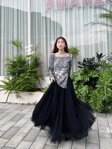 SHORTY IDEA自制新品6层叠新型黑点网纱蓬蓬质感优雅长裙显瘦纱裙