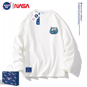 NASA联名男士品牌长袖t恤春秋季2023新款情侣纯棉白色打底衫体恤