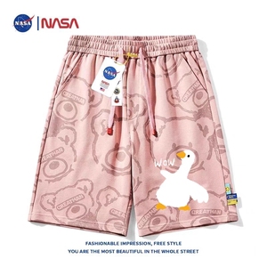NASA联名粉色大白鹅短裤男女生夏季薄款运动可爱鸭子冰丝5分中裤