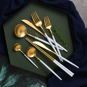 白金色欧式304不锈钢刀叉勺子甜品勺子筷子家用INS西餐具牛排刀叉