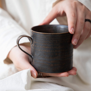 日式简约金属釉文艺复古高颜值家用办公陶瓷水杯马克咖啡杯碟套装
