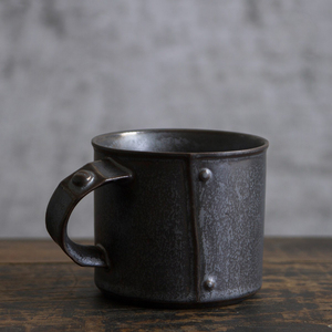 极有家设计师咖啡杯黑色金属釉卡布奇诺粗陶咖啡杯设计感小众杯子
