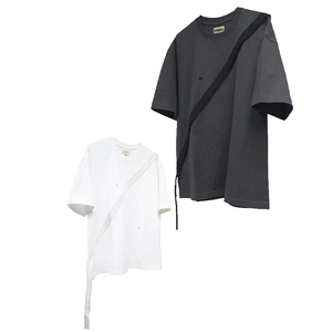 【Community】花边黑白两色做旧水洗设计短袖男美式圆领T恤女上衣
