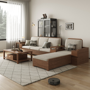 白蜡木实木沙发现代简约组合客厅小户型高箱储物转角贵妃北欧家具