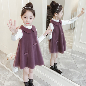 韩国女童毛呢背心裙洋气2022小女孩连衣裙套装儿童装春秋公主裙子