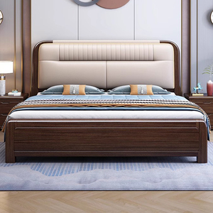 紫金檀木全实木床1.8米中式简约双人大床真皮软包床高端大气主卧