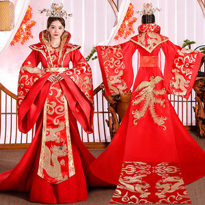 古装女红色汉服嫁衣宫廷公主女款大码中国风婚嫁凤冠霞帔皇后服装