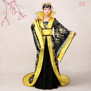 汉服女中国风黑色古装霸气服装皇后贵妃拖尾公主古代舞台唐装演出