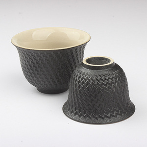 库存处理黑陶纹路特色茶杯陶瓷主人杯子单个功夫茶具创意复古中式