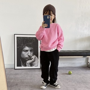 韩国童装儿童粉色加绒带绒卫衣秋冬款2024年潮童洋气韩版时尚薄绒