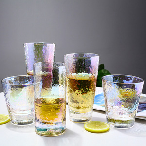 创意彩虹锤目纹玻璃杯幻彩杯七彩水杯茶杯炫彩酒杯果汁杯饮料杯子